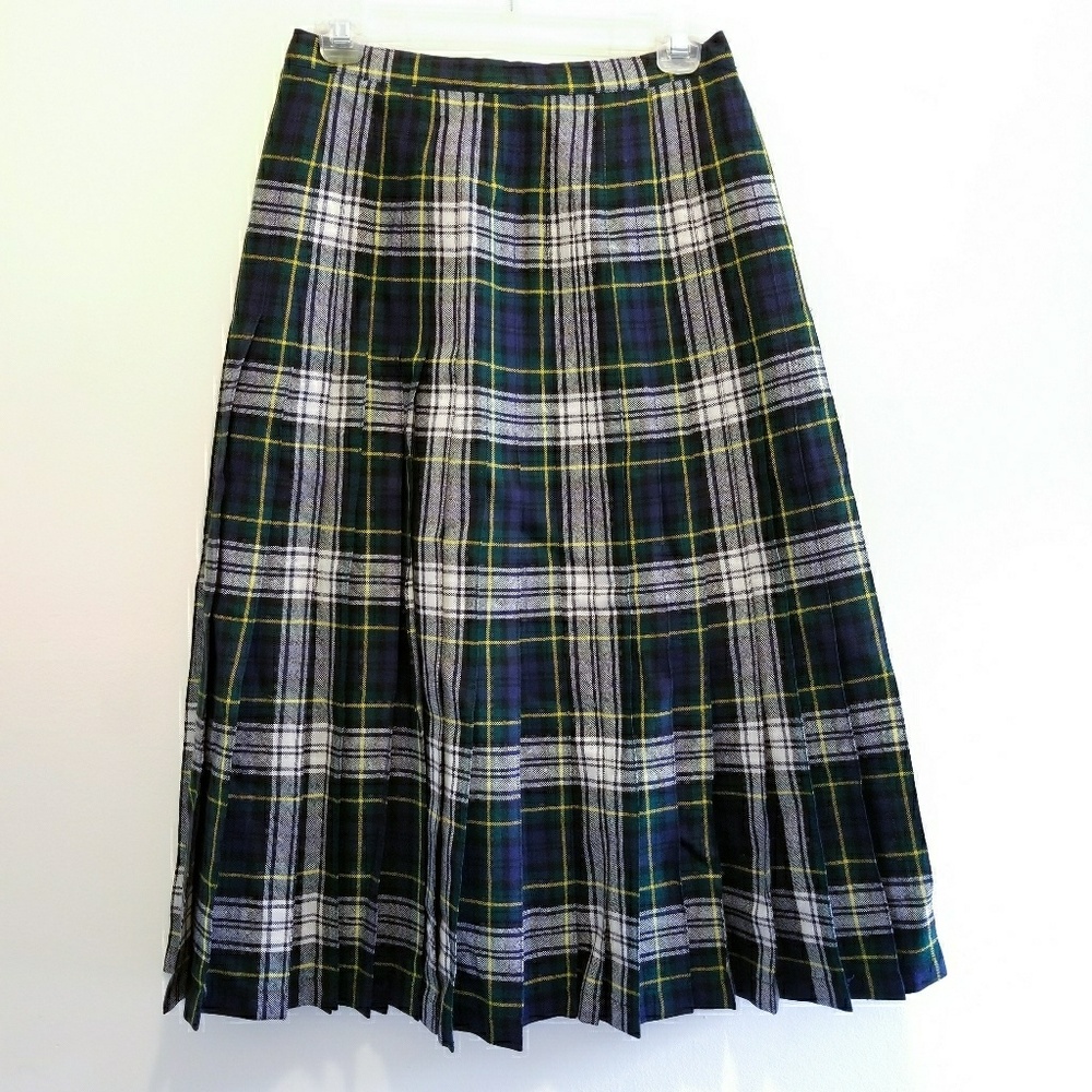 Vintage Midi Pleated Wool Tartan Skirt